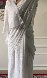 Load image into Gallery viewer, Women's Lakhnavi Handcrafted Viscose Georgette Chikankari Saree - HONC0303241