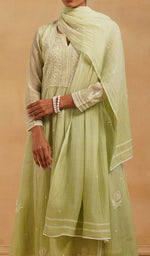 Load image into Gallery viewer, Women's Lakhnavi Handcrafted Mul Chanderi Chikankari Stitched Kurta, Dupatta And Pant Set - HONC0520644