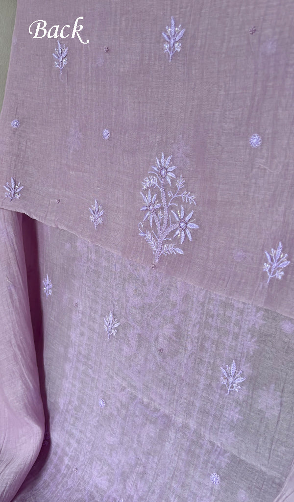 Women's Lakhnavi Handcrafted Mul Chanderi Unstitched Chikankari Full Suit Material - HONC0344317