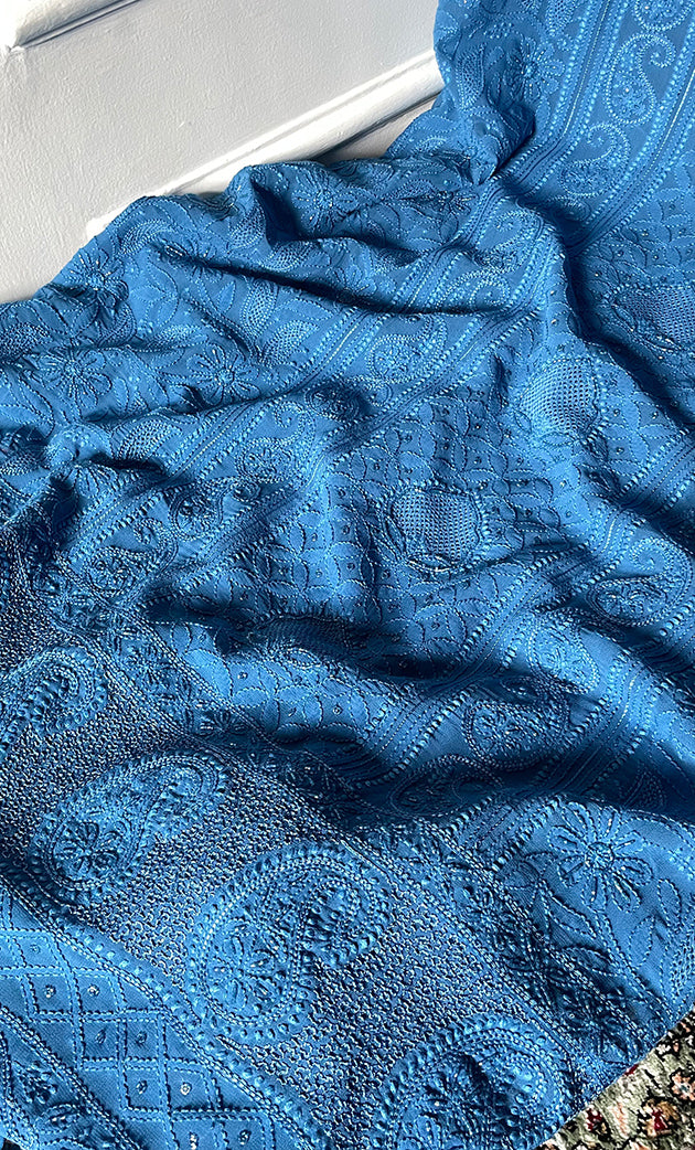 Women's Lakhnavi Handcrafted Viscose Georgette Chikankari Full Suit Material - HONC0299913