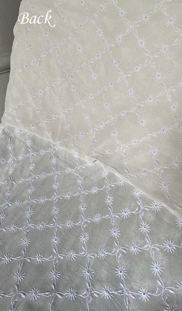 Lucknowi Handcrafted Pure Silk Georgette Chikankari Unstitched Men's Kurta Fabric - HONC0333625
