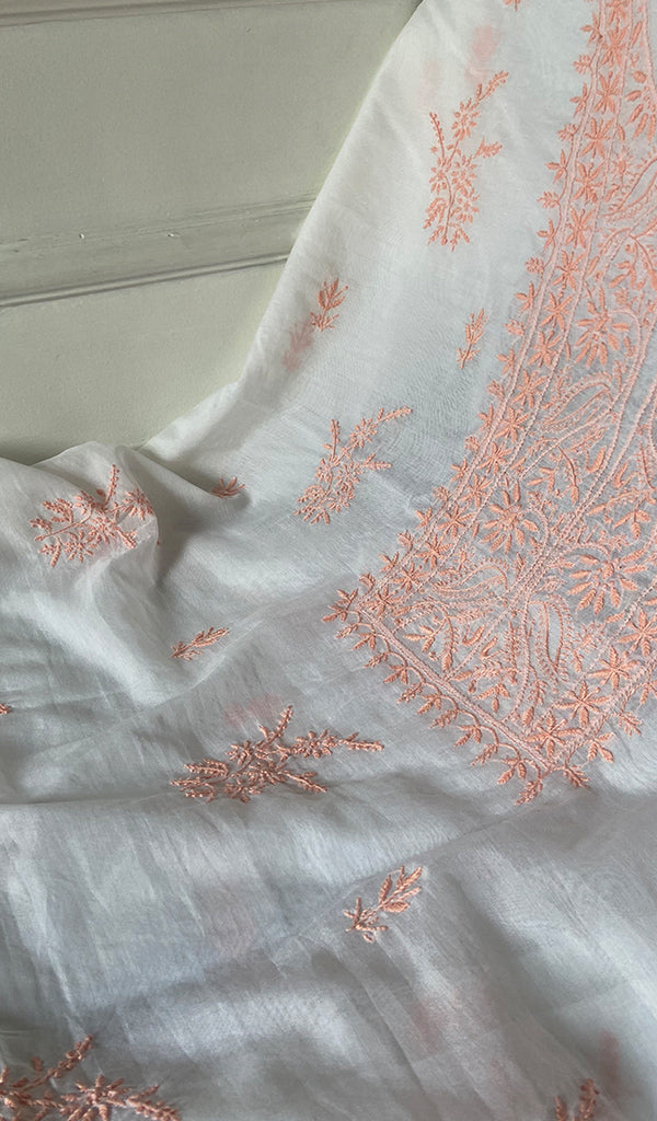 Women's Lakhnavi Handcrafted Mul Chanderi Unstitched Kurta And Dupatta Set - HONC0317073