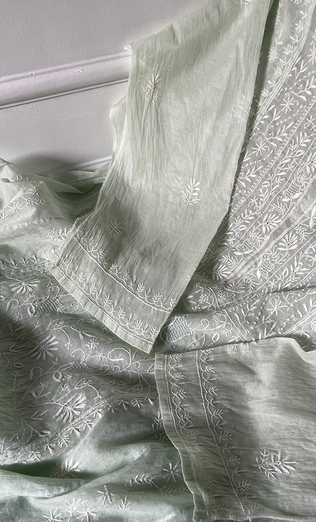 Women's Lakhnavi Handcrafted Mul Chanderi Semi - Stitched Anarkali And Dupatta Set - HONC0304460