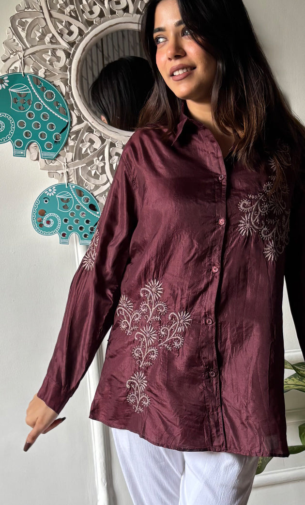 Arohi Women's Lakhnavi Handcrafted Pure Manglore silk top with fine Chikankari - HONC0306894