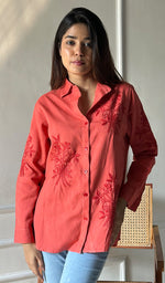 Load image into Gallery viewer, Women&#39;s Lucknowi Handcrafted Slub Cotton Chikankari Top - HONC0299142
