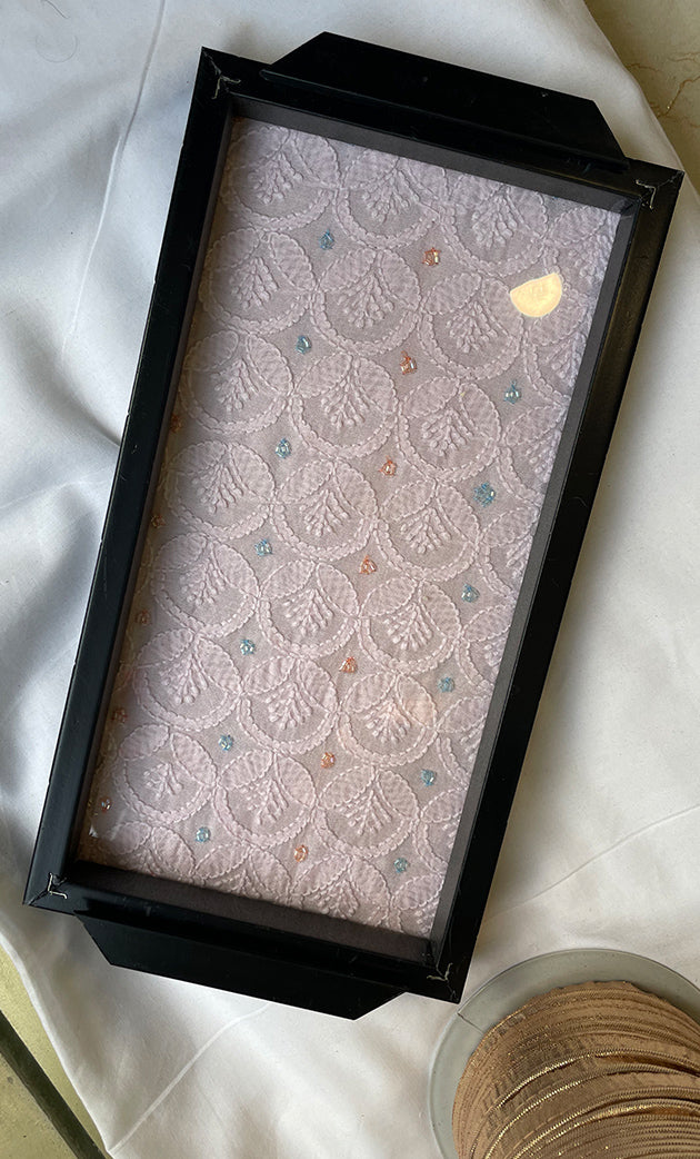 Handcrafted Chikankari Tray with Two Coasters – Wooden Frame - HONC0332497