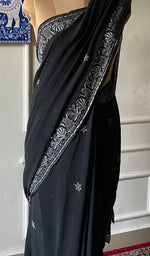 Load image into Gallery viewer, Women's Lakhnavi Handcrafted Pure Silk Georgette Chikankari Saree - HONC0274172