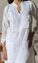 Load image into Gallery viewer, Women&#39;s Lucknowi Handcrafted Muslin Chikankari Kurti - HONC0296837

