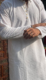 Load image into Gallery viewer, Men&#39;s Faux-Georgette Hakoba Kurta - HONC0261835
