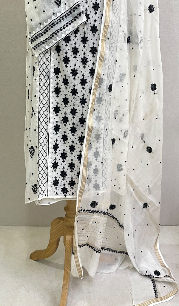 Women's Lakhnavi Handcrafted Mul Chanderi Semi - Stitched Kurta And Dupatta Set- HONC0216864