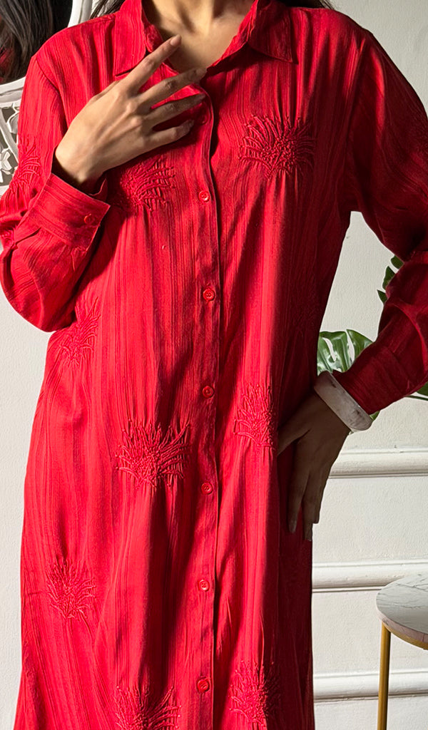 Vaishali Women's Lucknowi Handcrafted Cotton Chikankari Long Dress - HONC0341819