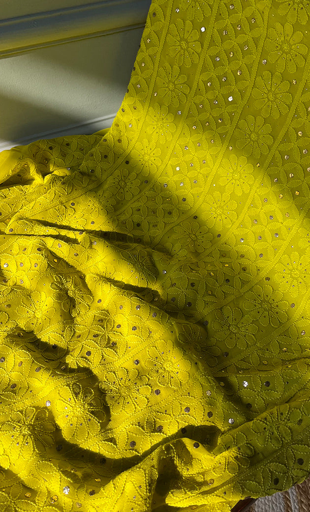 Women's Lakhnavi Handcrafted Viscose Georgette Chikankari Full Suit Material - HONC0271100