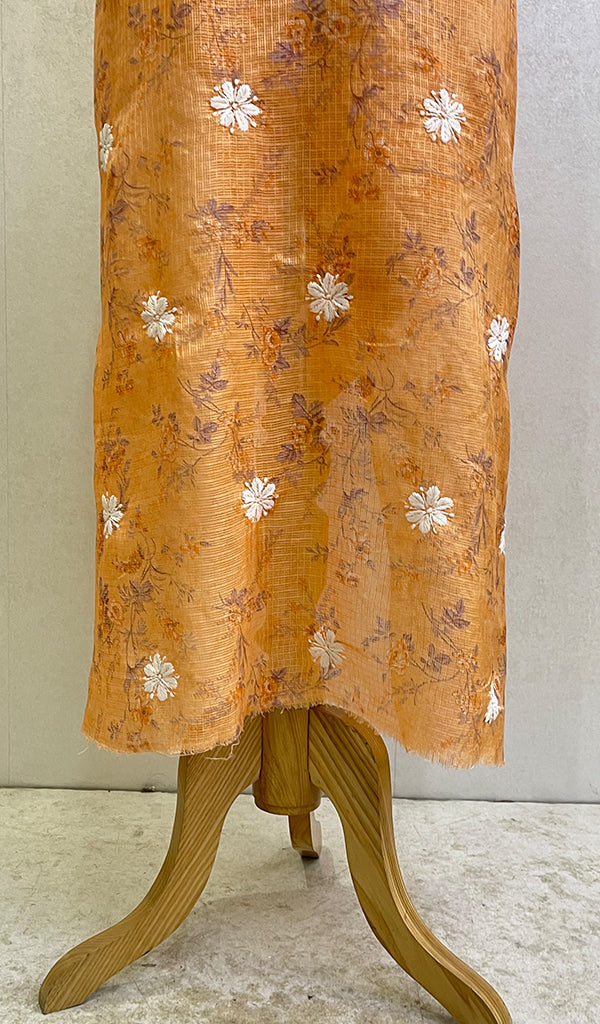 Women's Lakhnavi Handcrafted Kota Cotton Chikankari Unstitched Kurti Fabric - HONC0122012