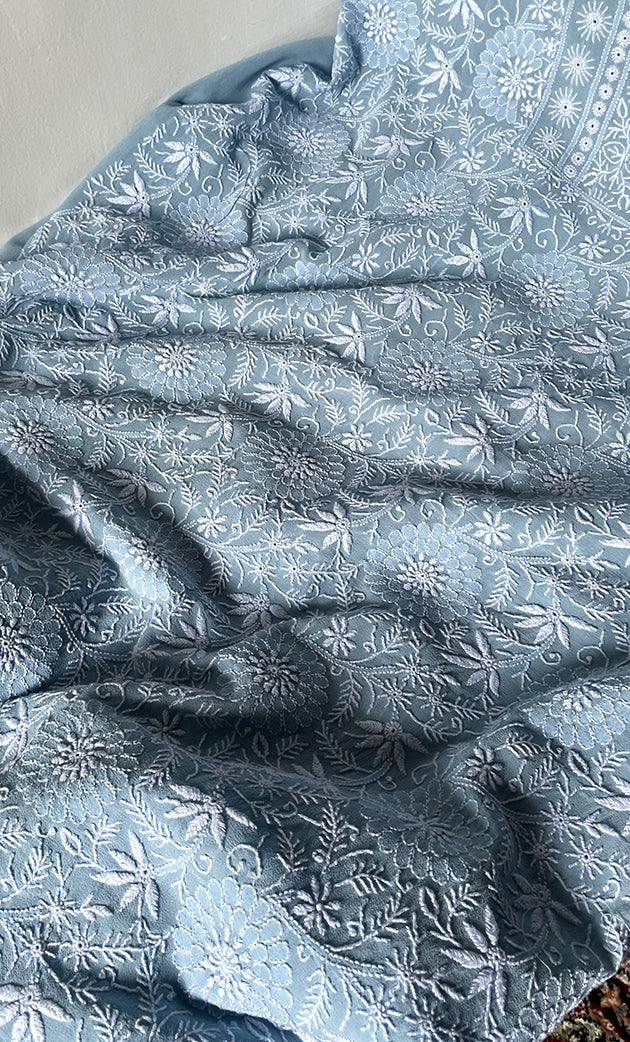 Women's Lakhnavi Handcrafted Pure Silk Georgette Chikankari Kurta And Dupatta Set- HONC0300705