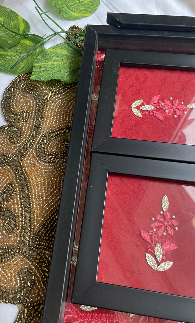 Handcrafted Chikankari Tray with Two Coasters – Wooden Frame - HONC0313528