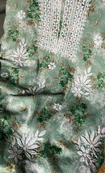 Load image into Gallery viewer, Women's Lakhnavi Handcrafted Cotton Chikankari Kurta And Kurta Dupatta Set - HONC0312691