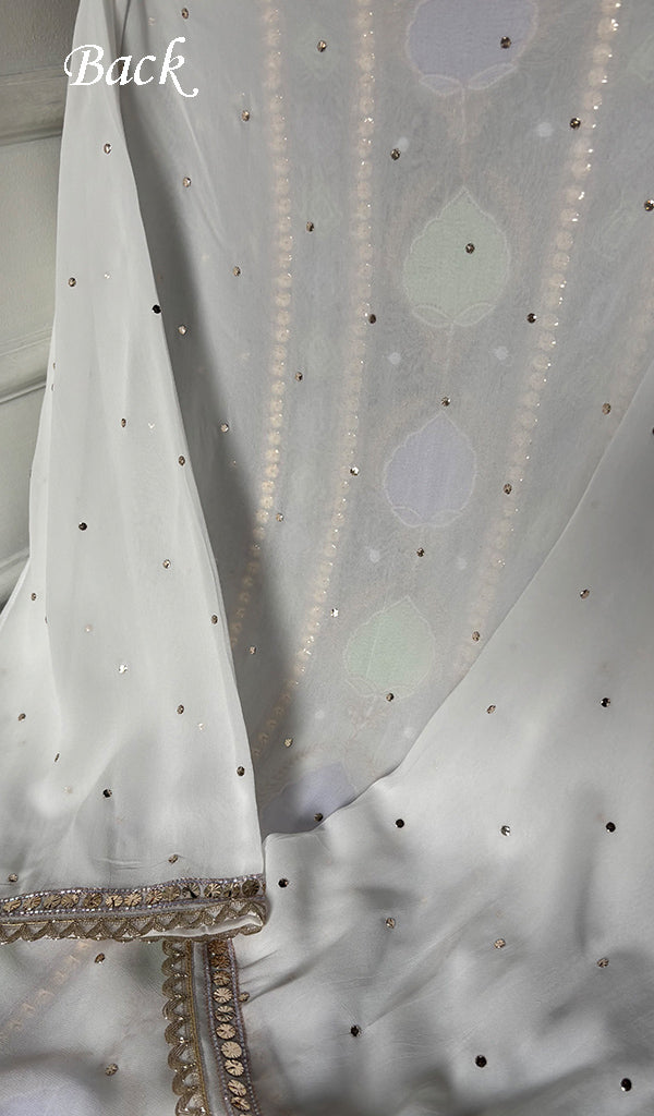 Women's Lucknowi Handcrafted Viscose Georgette Unstitched Chikankari Kurta and Dupatta Set- HONC0329579