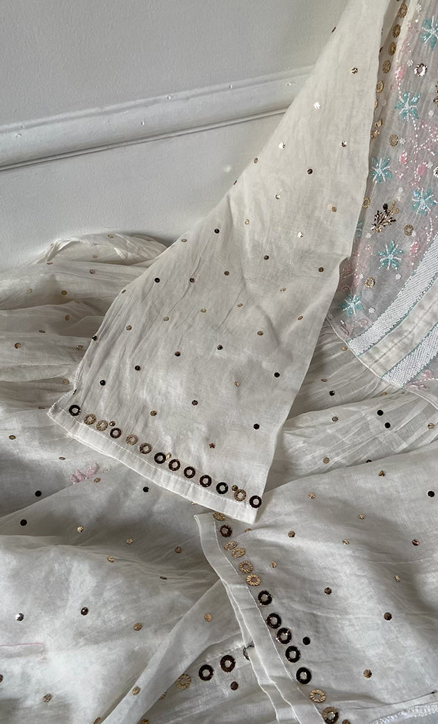 Women's Lakhnavi Handcrafted Mul Chanderi Semi - Stitched Kurta And Dupatta Set- HONC0316297