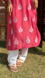 Load image into Gallery viewer, Women&#39;s Lucknowi Handcrafted Muslin Chikankari Kurti - HONC0209837
