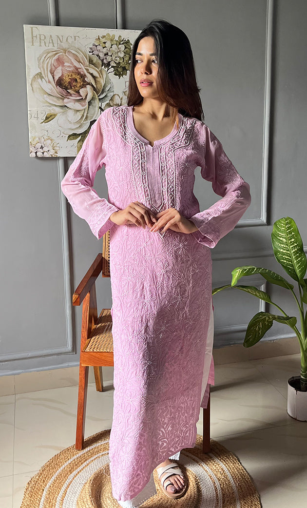 Fareeha Women's Lakhnavi Handcrafted Viscose Georgette Chikankari Kurti- HONC0290138