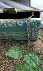 将图像加载到图库查看器中， Teal Green Chikankari Embroidered Clutch Bag - HONC0263107
