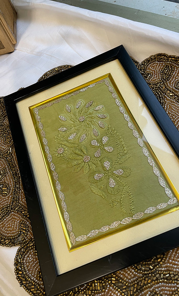 Handcrafted Chikankari Embroidered Frame (10 Inch, Green) - HONC0310988