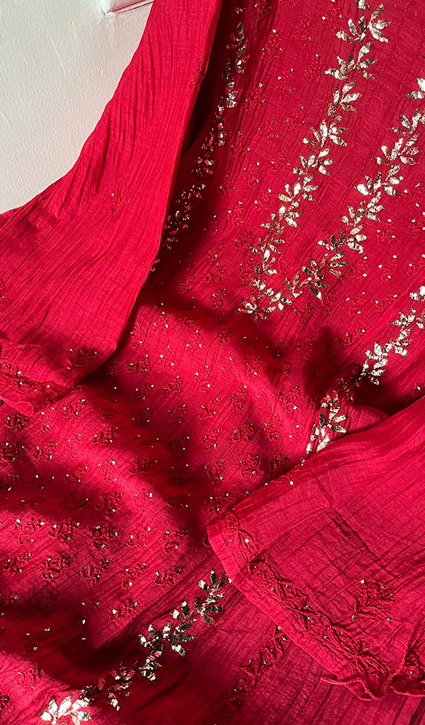 Red Stitched Kurta And Dupatta Set