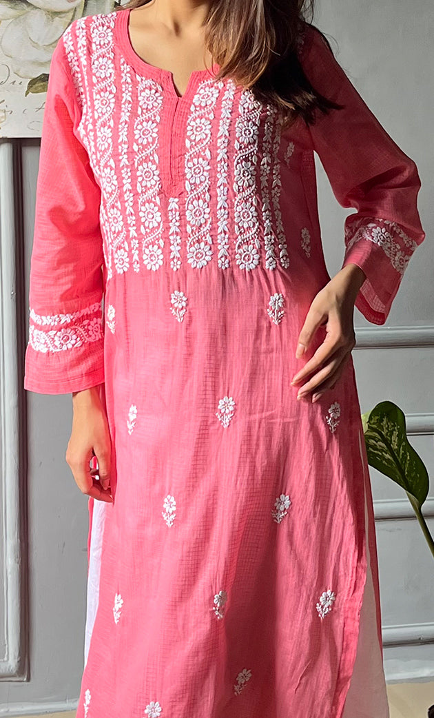 Women's Lakhnavi Handcrafted Kota Cotton Chikankari Kurti - HONC0305766