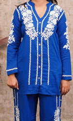 Load image into Gallery viewer, khayal Women&#39;s Lakhnavi Handcrafted Cotton Chikankari Kurti And Plazzo Set - HONC0323934
