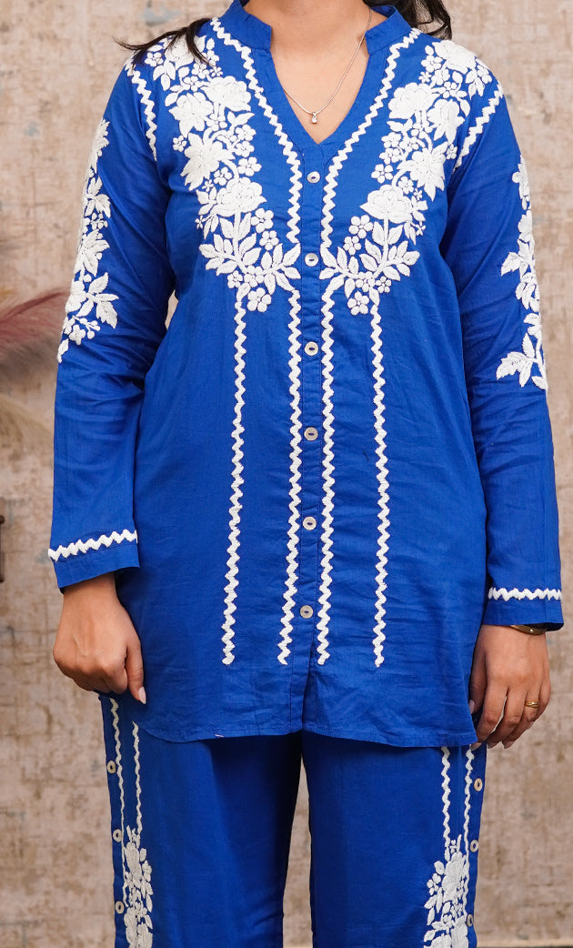 khayal Women's Lakhnavi Handcrafted Cotton Chikankari Kurti And Plazzo Set - HONC0323934