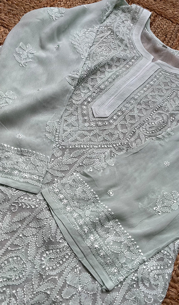 Women's Lakhnavi Handcrafted Viscose Georgette Chikankari Kurti - HONC0276130