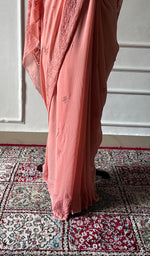 Load image into Gallery viewer, Women's Lakhnavi Handcrafted Viscose Georgette Chikankari Saree - HONC0337525