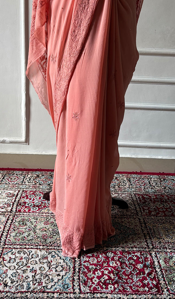 Women's Lakhnavi Handcrafted Viscose Georgette Chikankari Saree - HONC0337525