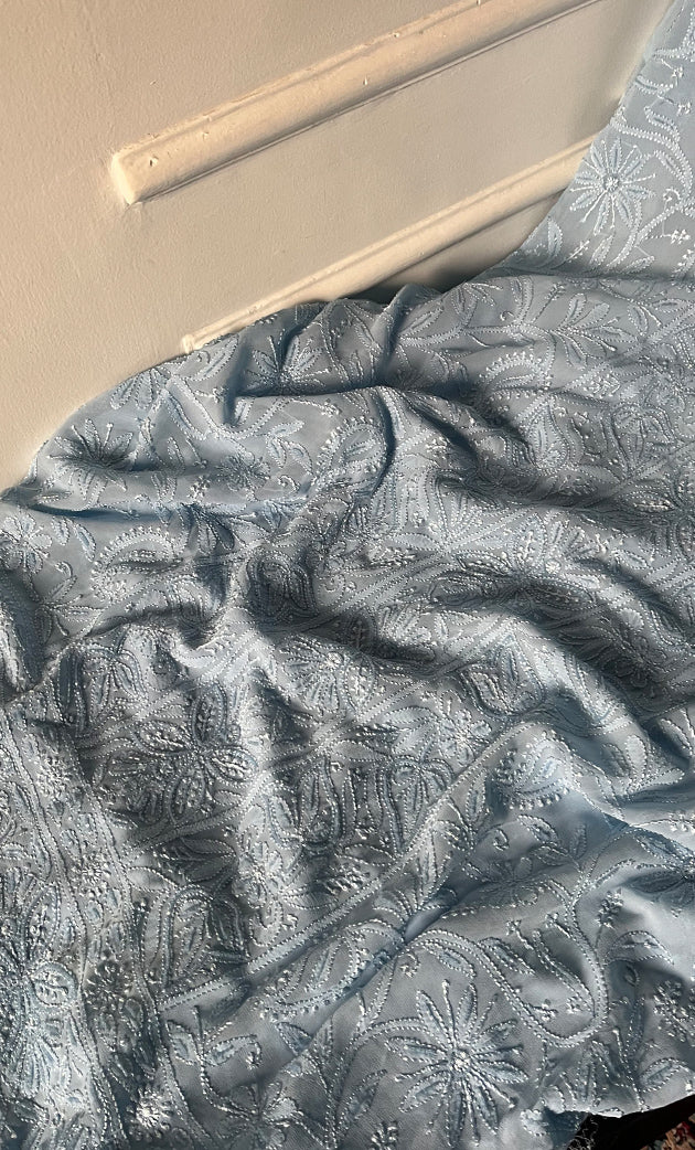 Women's Lucknowi Handcrafted Viscose Georgette Unstitched Chikankari Suit Material - HONC0325136