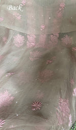 将图像加载到图库查看器中， Women's Lakhnavi Handcrafted Pure Organza Chikankari Unstitched Kurta And Dupatta Set- HONC0361456