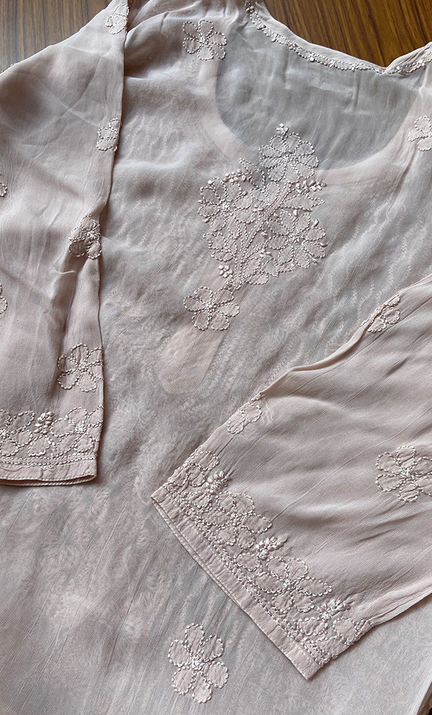 Safiya Women's Lakhnavi Handcrafted Viscose Georgette Chikankari Kurti - HONC0267353