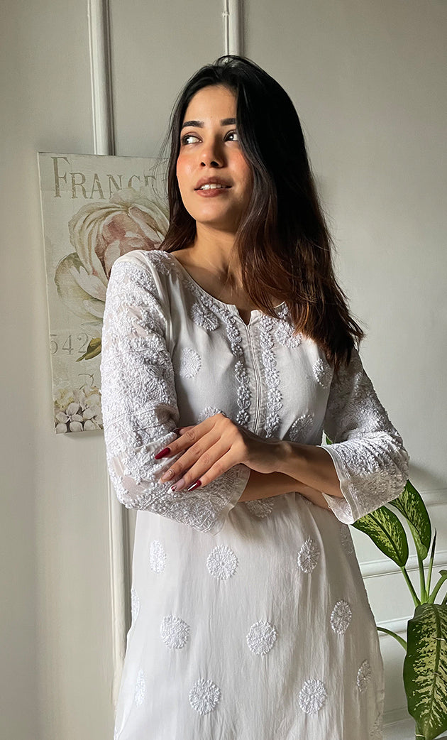 Women's Lucknowi Handcrafted Cotton Chikankari Kurti - HONC0303057