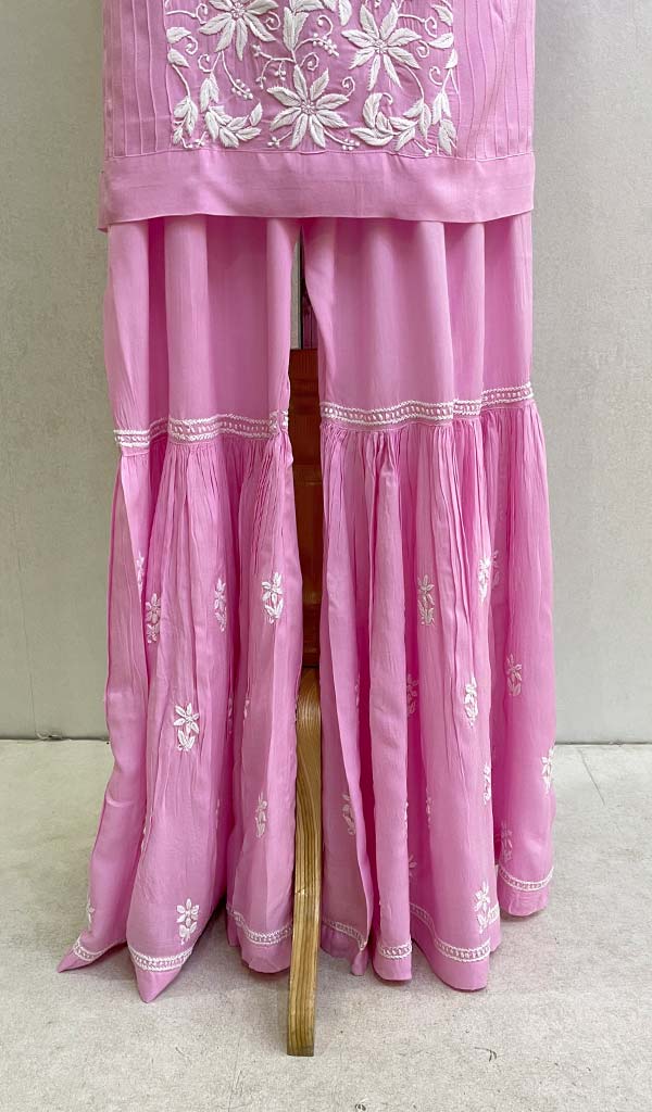 Women's Lakhnavi Handcrafted Modal Cotton Chikankari Kurta And Gharara Set - HONC0130449