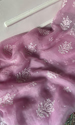 Load image into Gallery viewer, Women's Lakhnavi Handcrafted Pure Organza Chikankari Unstitched Kurta And Dupatta Set- HONC0288321