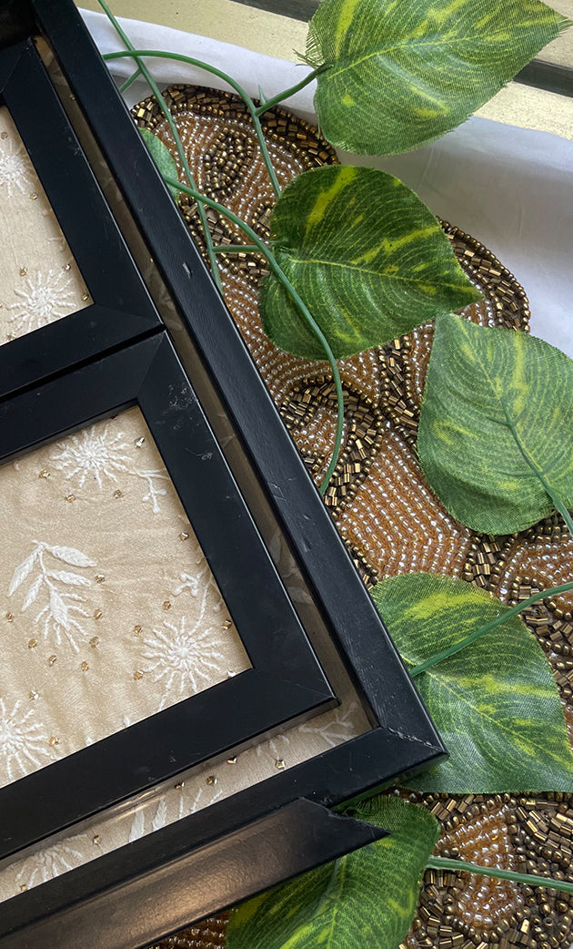 Handcrafted Chikankari Tray with Two Coasters – Wooden Frame - HONC0313521