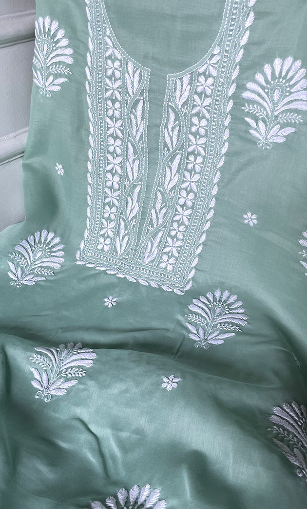 Women's Lakhnavi Handcrafted Cotton Chikankari Unstitched Kurti Fabric - HONC0318769