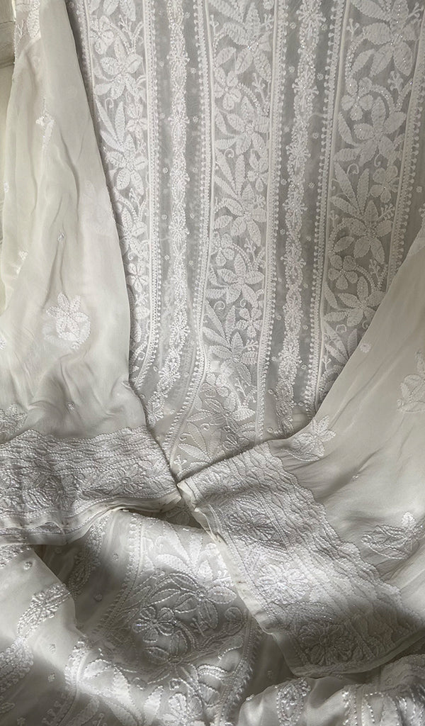 Women's Lucknowi Handcrafted Viscose Georgette Semi - Stitched Chikankari Anarkali and Dupatta Set- HONC0358535