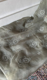 Load image into Gallery viewer, Women's Lakhnavi Handcrafted Pure Organza Chikankari Unstitched Kurta And Dupatta Set- HONC0342712