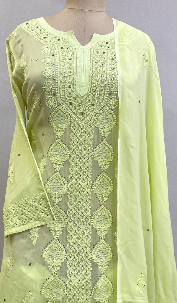 Shamya Women's Lucknowi Handcrafted Viscose Georgette Chikankari Kurta Palazzo With Dupatta Set - HONC0155074