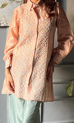 Load image into Gallery viewer, Afifa Women&#39;s Lakhnavi Handcrafted Chanderi Silk Chikankari Top And Pant Set - HONC0307943

