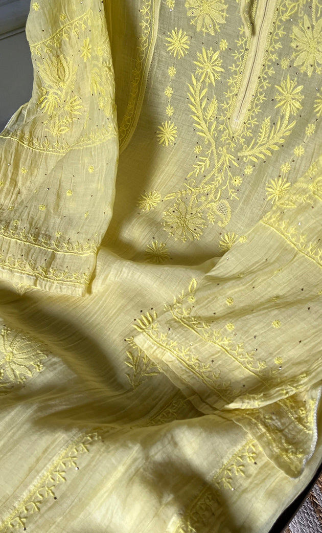 Women's Lakhnavi Handcrafted Mul Chanderi Semi - Stitched Anarkali And Dupatta Set - HONC0282399