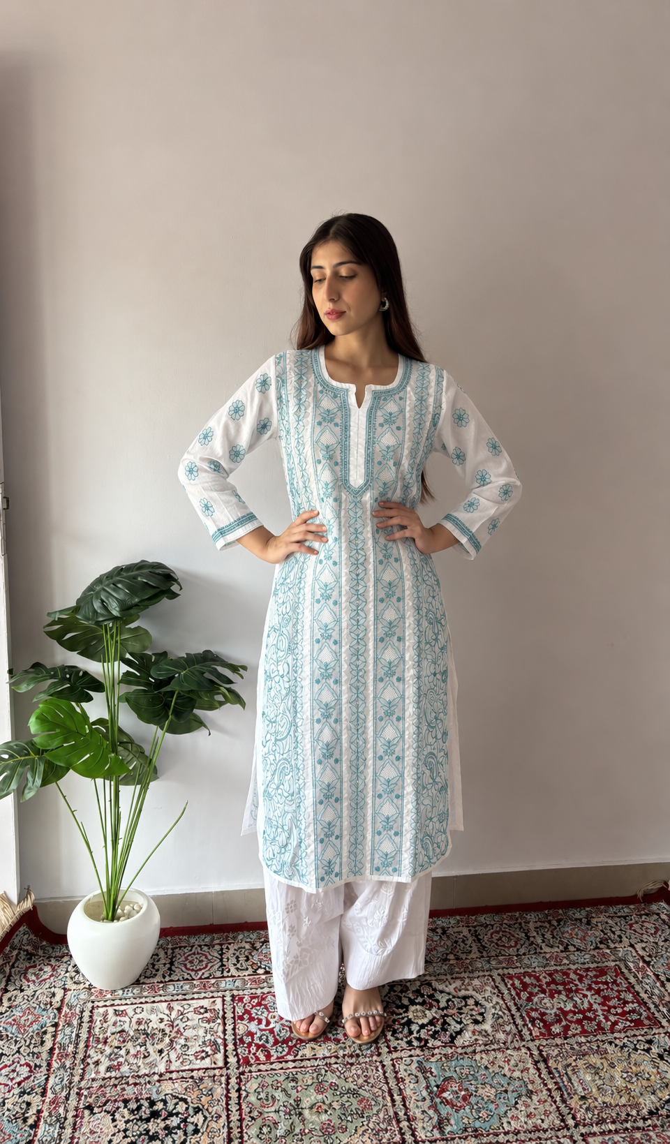 Women's Lucknowi Handcrafted Cotton Chikankari Kurti- HONC392426