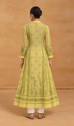 Women's Lakhnavi Handcrafted Organza Chikankari Anarkali Dress- HONC040020