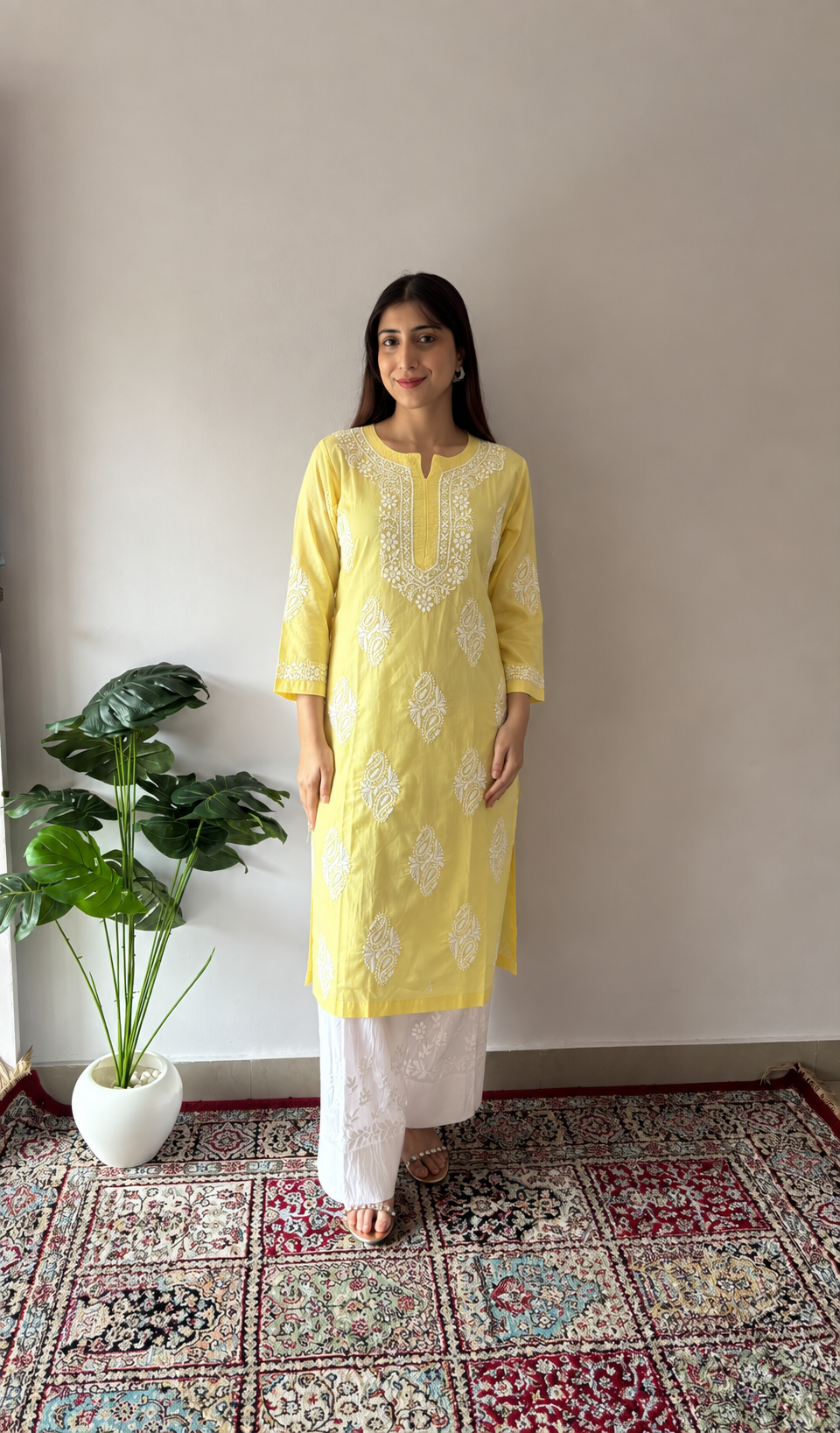 Women's Lucknowi Handcrafted Cotton Chikankari Kurti- HONC0160382