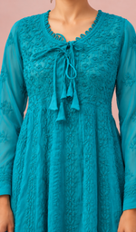 Aadab Women's Lakhnavi Handcrafted Faux-Georgette Chikankari  Anarkali Dress - HONC0140299
